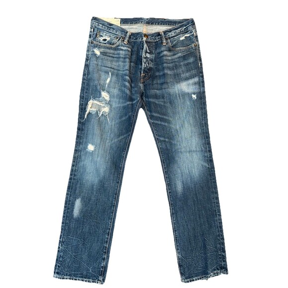 Abercrombie & Fitch Jeans Mens 34x32 Remsen Low Rise Slim Straight Distressed - Picture 2 of 10